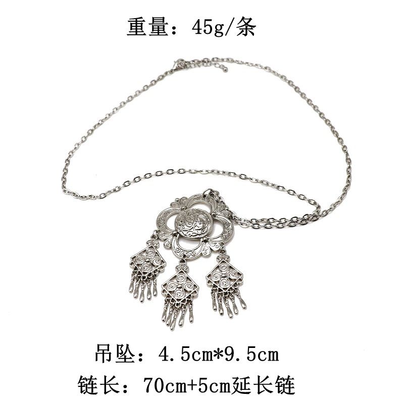 Silber Ethnischer Stil Anhänger Quaste Anhänger Halskette Persönlichkeit Retro Ethnische Stil Halskette Hemd Passende Schmuck Halskette