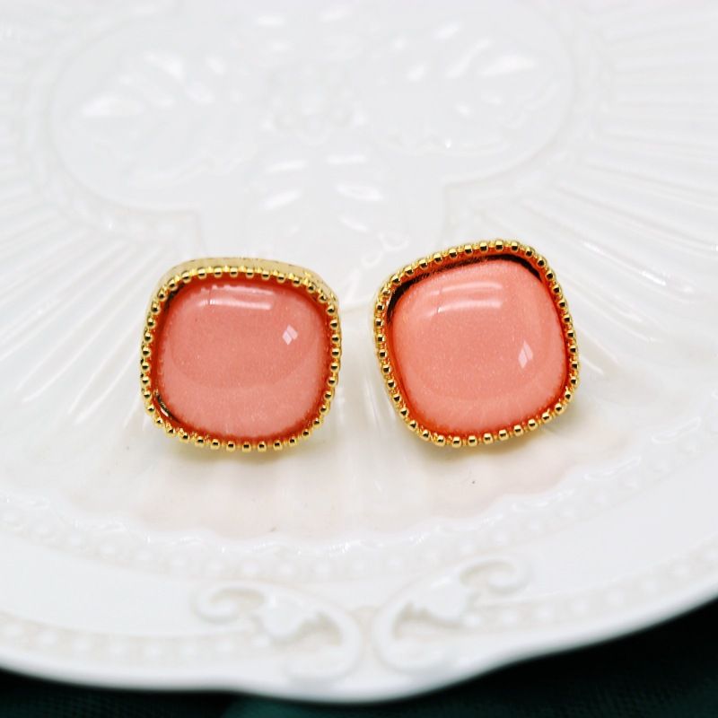Square Sweet Orange Pink 925 Silver Pin Earrings Summer New Orange Pink Earrings Wholesale Nihaojewelry