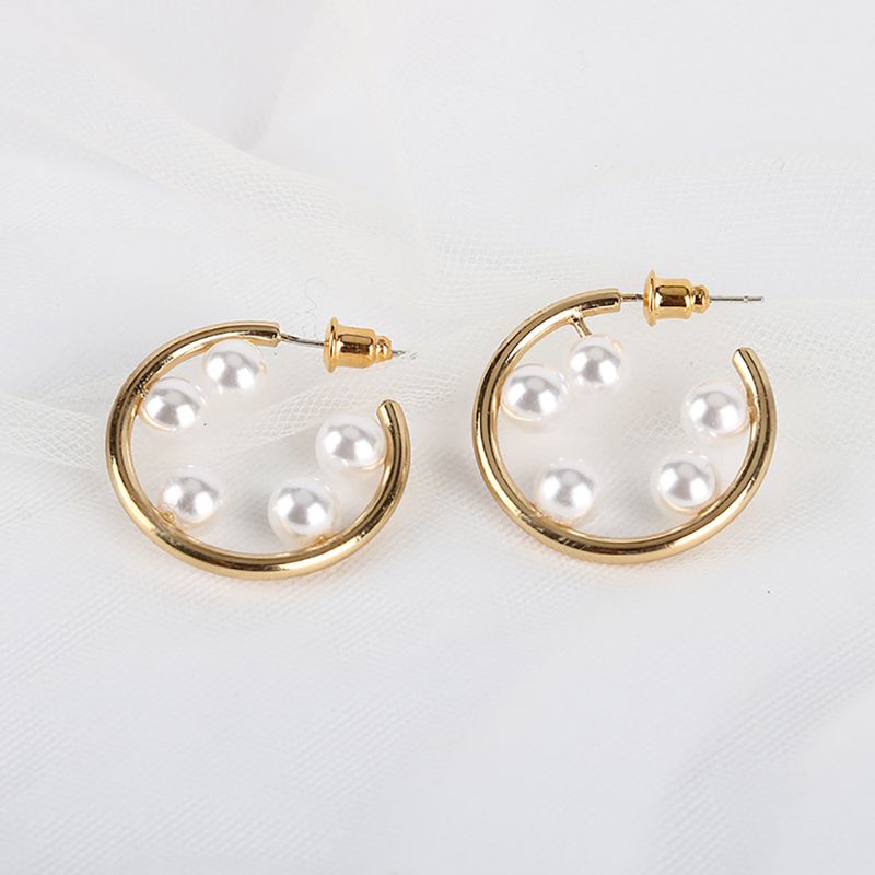 Exaggerated Temperament Pearl Earrings 18k Real Gold Plating S925 Silver Needle Ring Earrings Wholesale Nihaojewelry