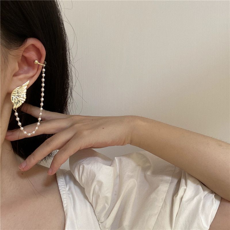 Korea New Earrings Sexy Angel Wings Pearl Earrings Integrated Earless Bone Ear Clips Wholesale Nihaojewelry