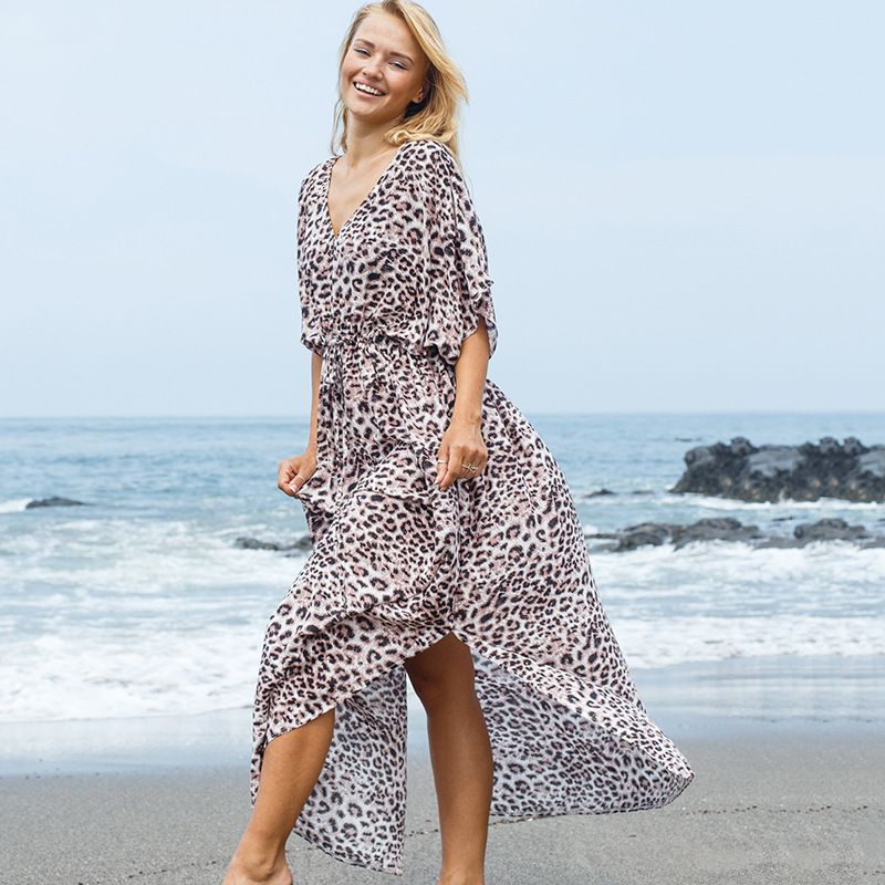 New Rayon Leopard Point Robe Dress Beach Jacket Sunscreen Bikini Blouse Wholesale Nihaojewelry