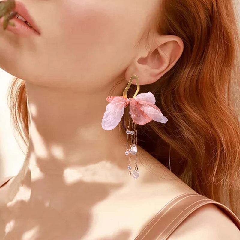 New Fashion  Bowknot Women's Earrings Long Fabric Tassel Earrings Nihaojewelry Wholesale