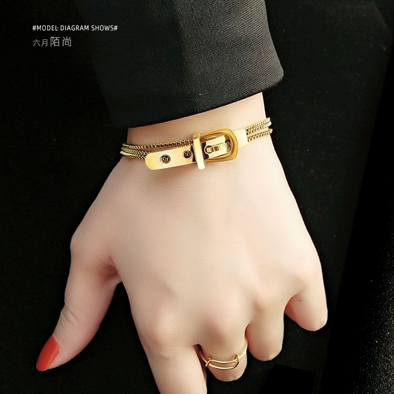 Europäische Und Amerikanische Mode Uhr Gürtels Chnalle Drei Schicht Ige Reis Perlen Box Kette Armband Weibliche Titan Stahl 18k Gold Hand Verzierungen E095