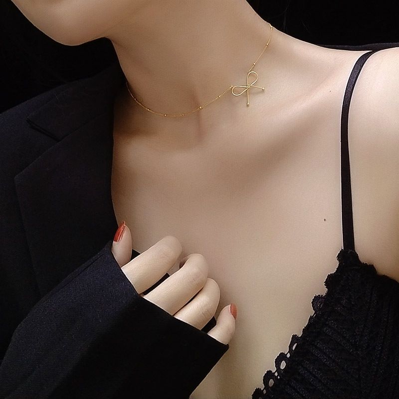 Italienisches Magazin Minimalisti Scher Stil Schlüsselbein Kette Titan Stahl Galvani Sieren 18 Karat Gold Armband Schmuck Set Bogen Halskette