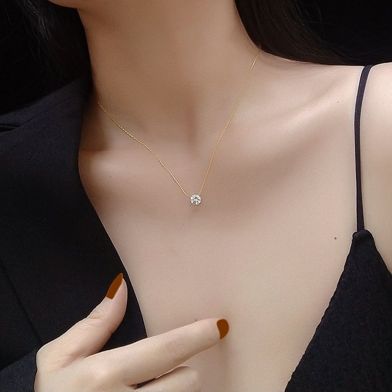 Superfine Vertical Chain Single Diamond Clavicle Necklace Titanium Steel Gold Plated Wholesale Nihaojewelry