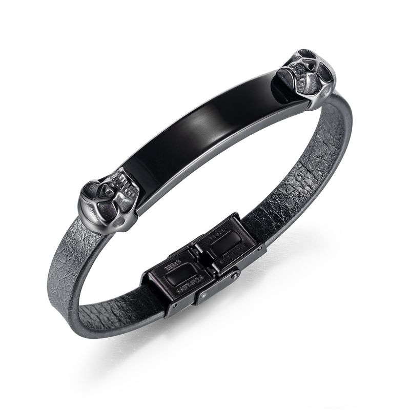 New Fashion Hip Hop Style Skull Titanium Steel Bracelet Trendy Men's Leather Bracelet Wholesale Nihaojewelry