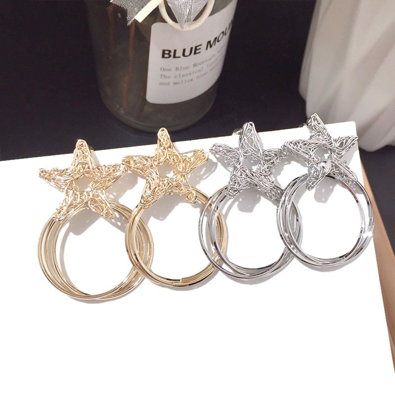 Korean New Fashion Five-pointed Star Circle Silver Needle Earrings Hip-hop Earrings Wholesale Nihaojewelry