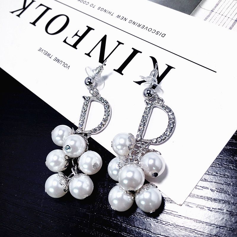 Korea Point Diamond Long Pearl Chain Tassel Gorgeous Earrings Wholesale Nihaojewelry