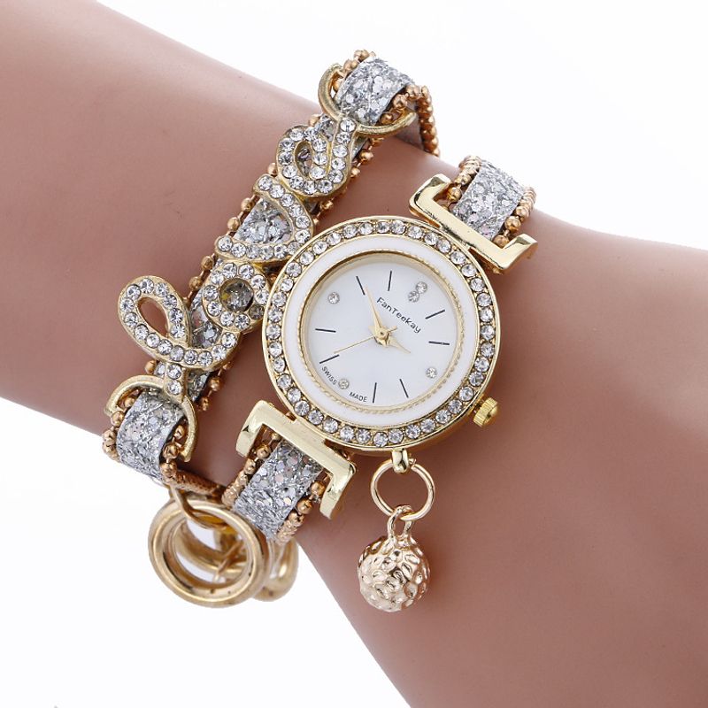 Diamant Love Bracelet Montre Mode Pu Ceinture Cercle Bracelet Montre Montre Populaire En Gros Nihaojewelry