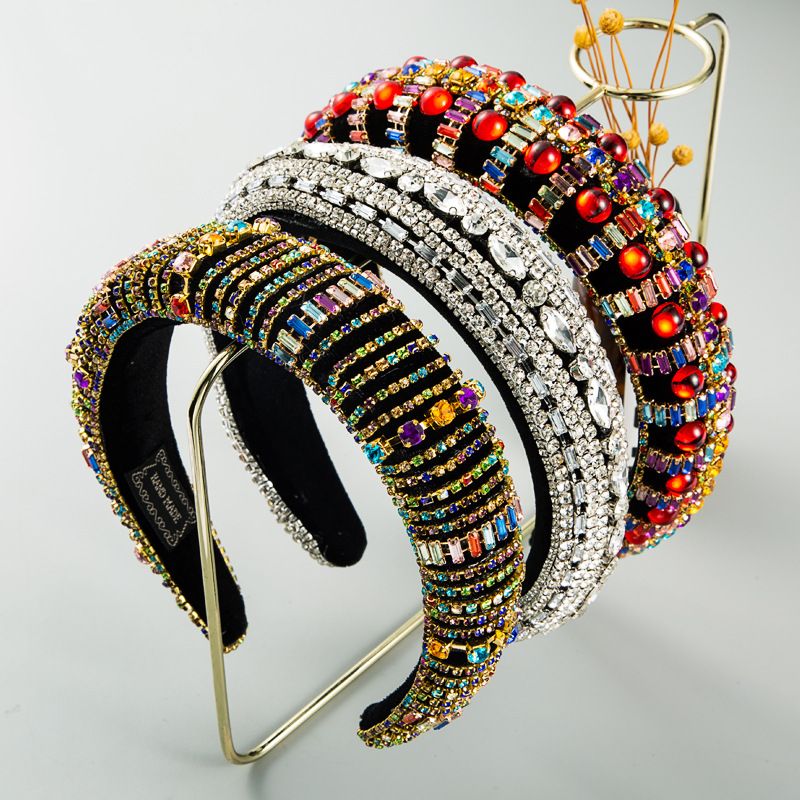New Fashion Korean  Baroque Style Color Rhinestone Sponge Headband Female Full Drill Plush Headband Nihaojewelry Wholesale