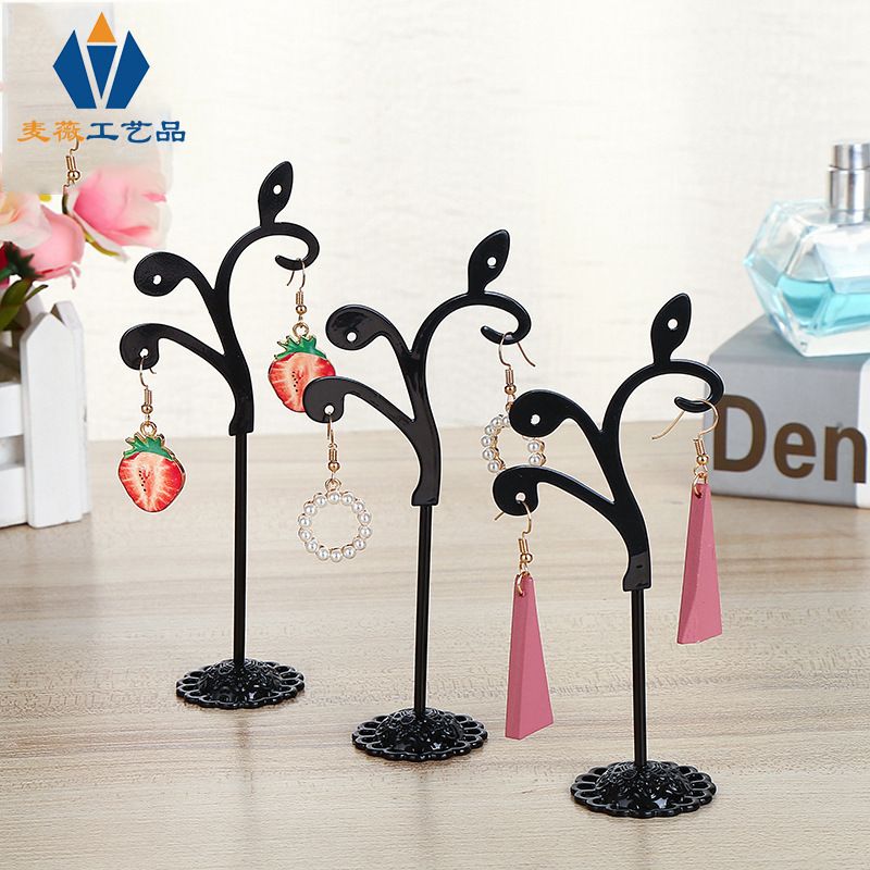 Fashion New Simple  Wrought Iron Fan-shaped Three-piece Earring Display Stand Jewelry Storage Rack Earring Stand Counter Display Stand Wholesale