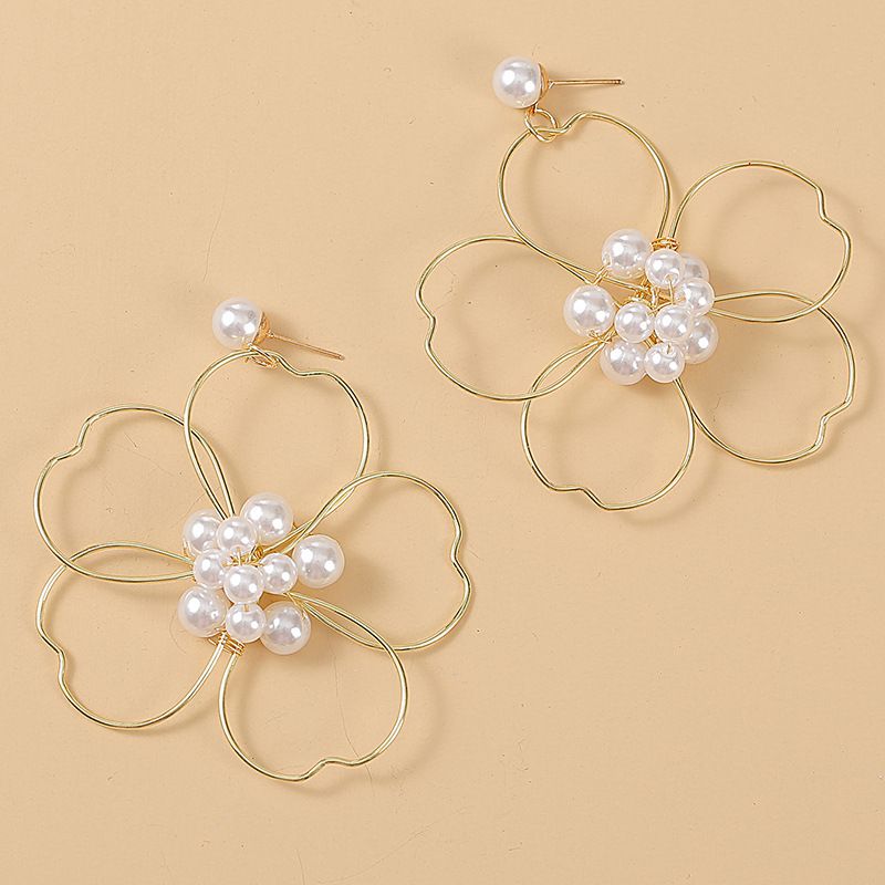 Exaggerated Pearl Woven Big Flower Earrings Creative Trend Hand-wound Earring Jewelry Wholesale Nihaojewelry