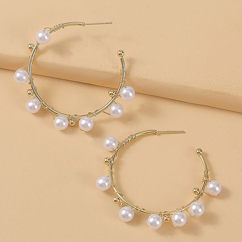 Fashion Geometric Handmade Pearl C-shaped Earrings Trendy Woven Earrings Wholesale Nihaojewelry