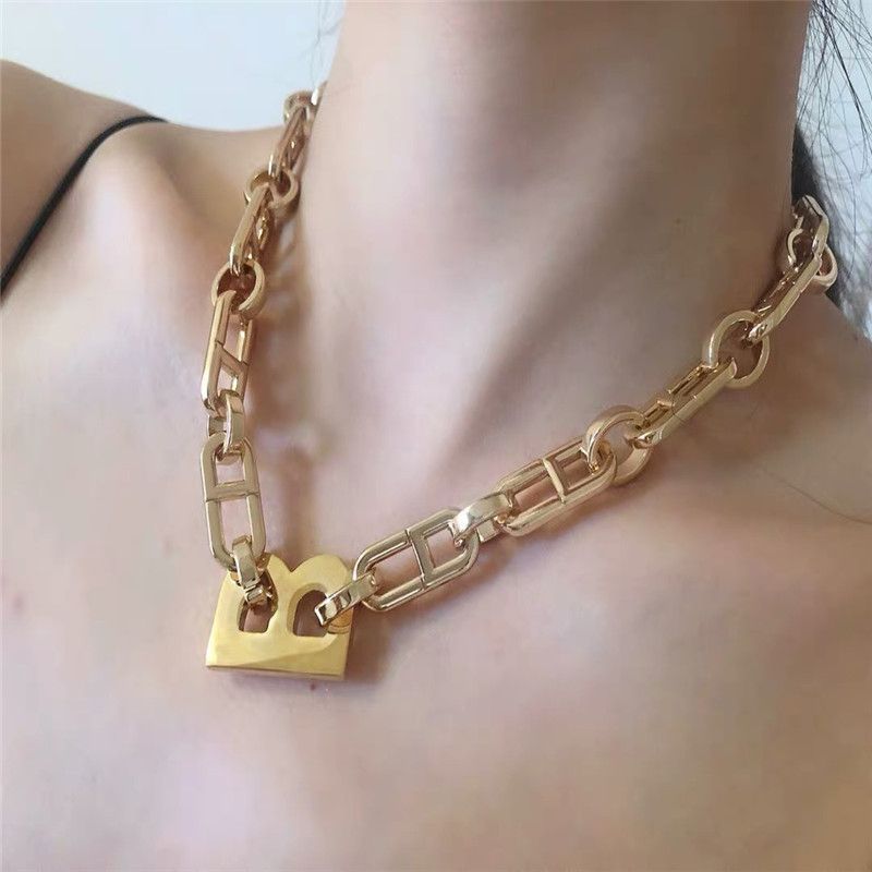 Letter Necklace Thick Chain Hip Hop Style Gold Wide Chain Clavicle Chain Choker Neck Chain Wholesale Nihaojewelry