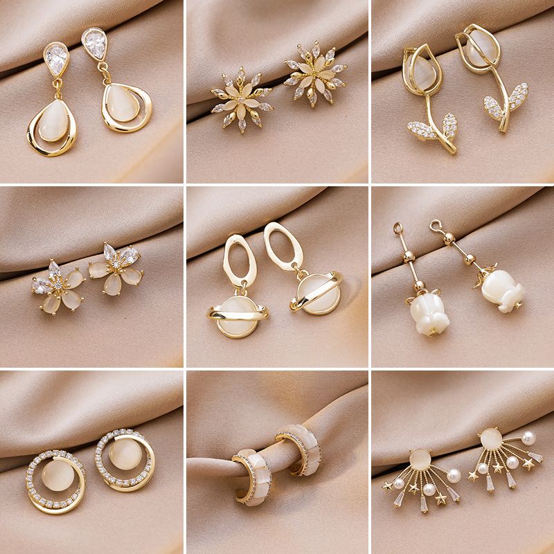 925 Silver Needle Popular Cat's Eye Earrings Korean Simple And Elegant Earrings New Wholesale Nihaojewelry