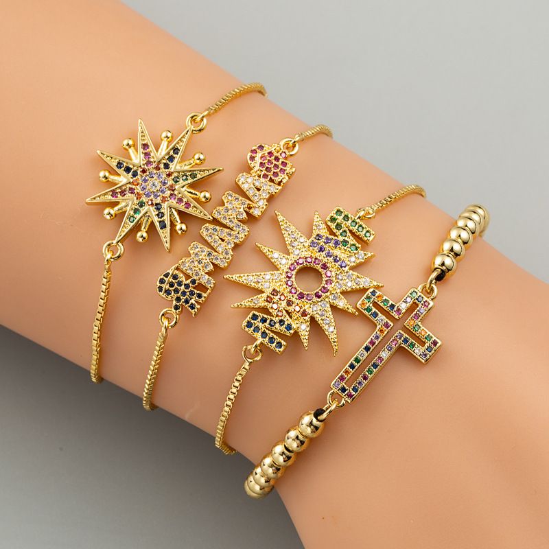 Fashion Jewelry Gold Color Creative Cross Bracelet Micro-set Zircon Rainbow Bracelets Wholesale Nihaojewelry
