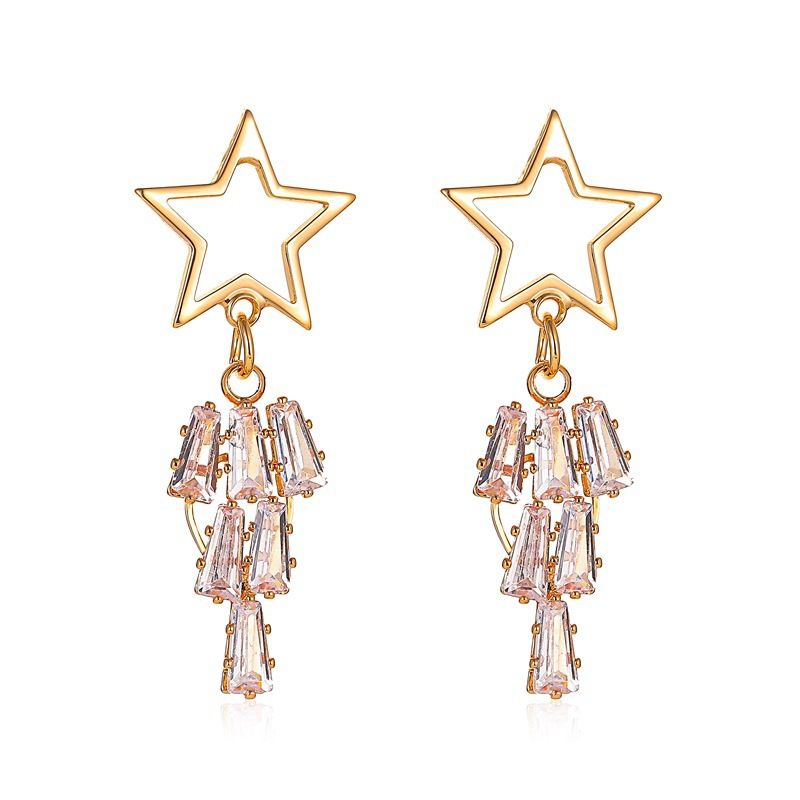 New Exaggerated Long Five-pointed Star Earrings Star Tassel Crystal Zircon Earrings Wholesale Nihaojewelry