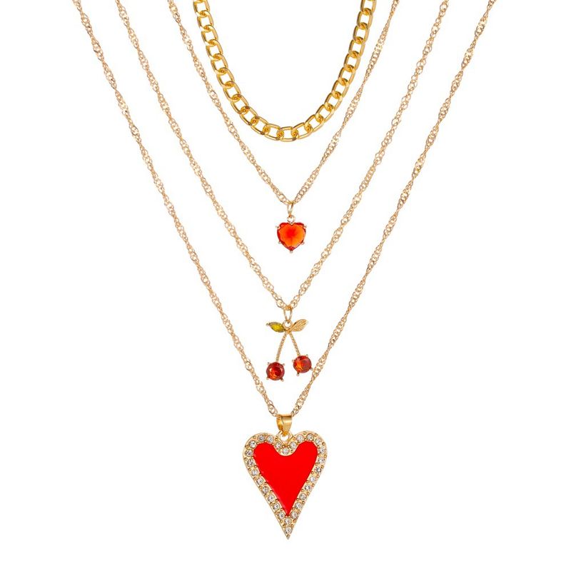 Long-style Cherry Sweater Chain 4-layer Love Necklace Bohemia Love Multilayer Necklace