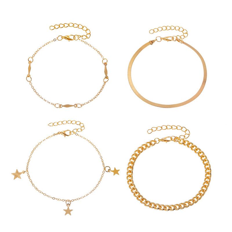 New Fashion Four-piece Bracelet Five-pointed Star Bracelet Punk Multi-layer Metal Chain Bracelet Wholesale Nihaojewelry