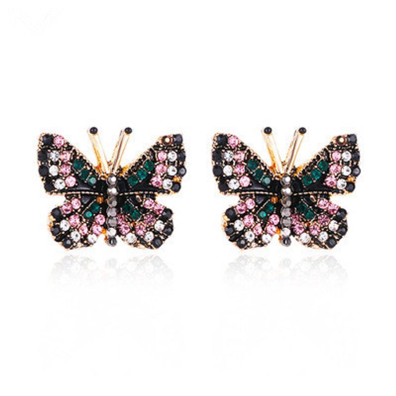 Nuevos Pendientes Cortos Creativos De Diamantes A Todo Color Con Aretes De Mariposas Al Por Mayor Nihaojewelry