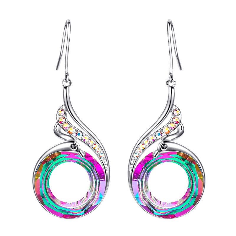 Fashion Ethnic Style Colorful Crystal Peacock Gradient Earrings Creative Jewelry Wholesale Nihaojewelry