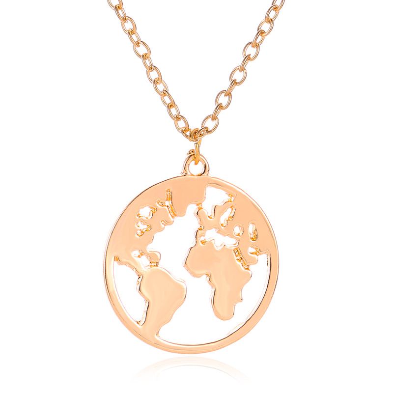 Carte Du Monde Collier Couple Pendentif Mode Simple Couche Simple Collier Chaîne Clavicule