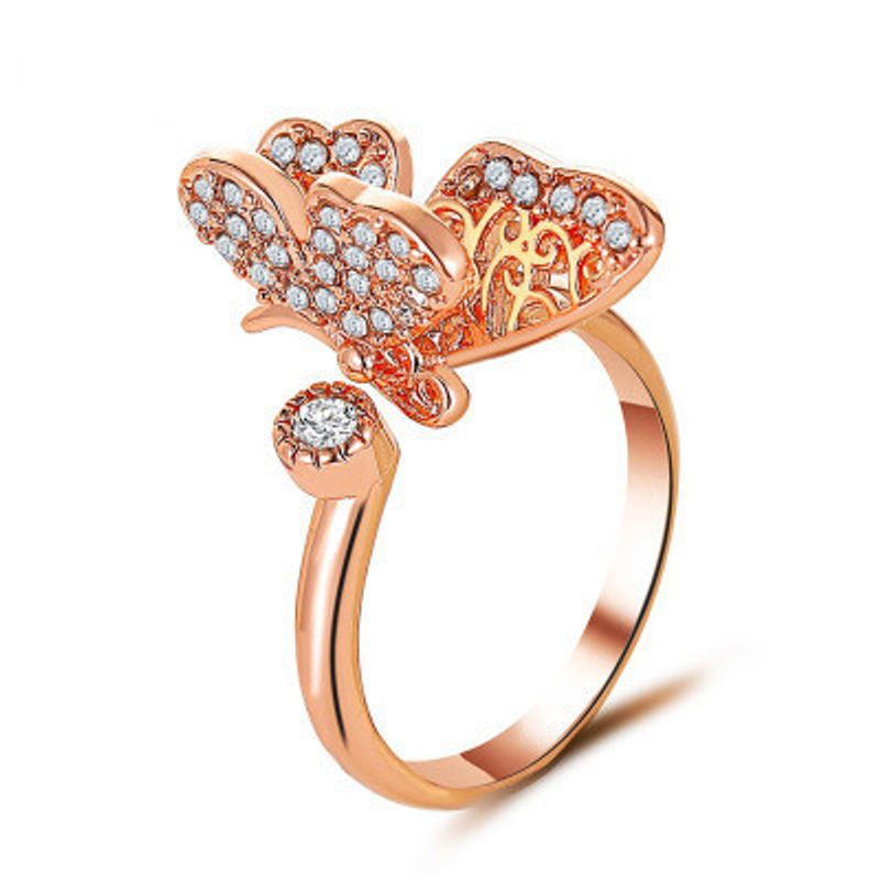 New Inlaid Zircon Butterfly Ring Ladies Full Diamond Opening Butterfly Ring Wholesale Nihaojewelry