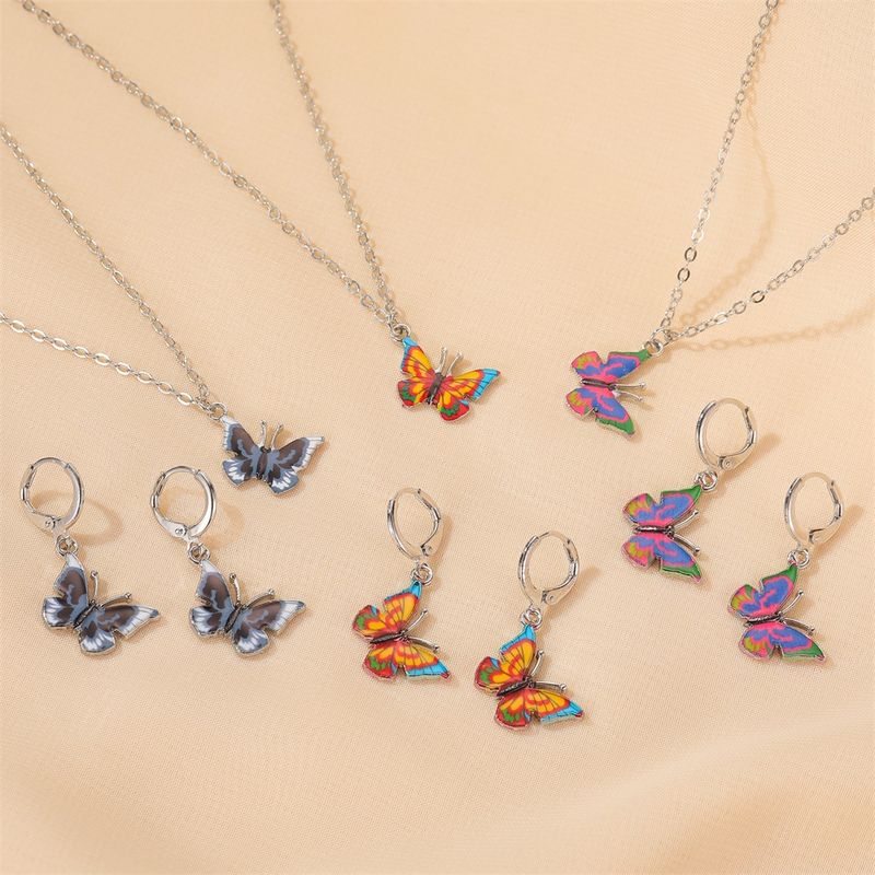 New Set Jewelry Fashion Color Fantasy Butterfly Necklace Sweet Butterfly Earring Set Wholesale Nihaojewelry