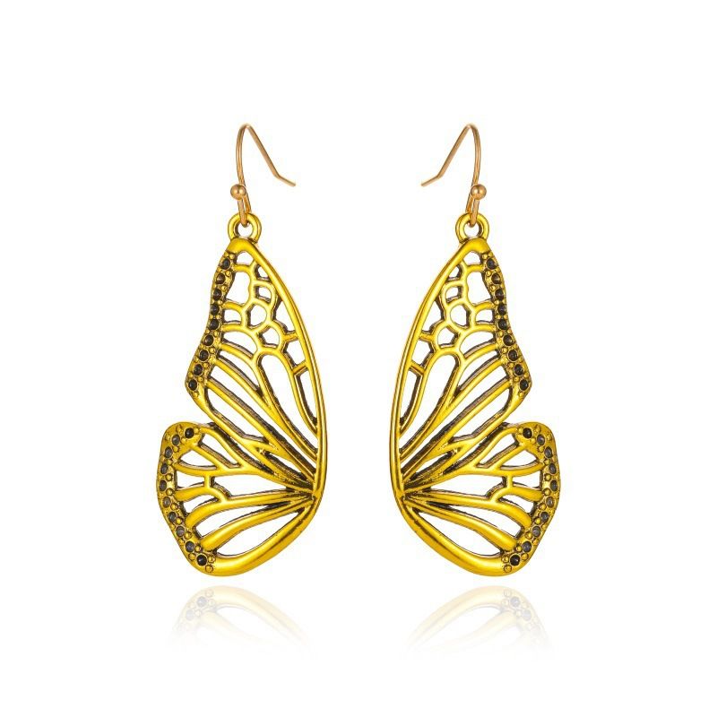 Grenz Überschreitende Neue Lange Goldene Schmetterlings Anhänger Ohrringe Europäische Und Amerikanische Retro Hohle Halbseitige Schmetterlings Flügel Ohrringe Ohrringe