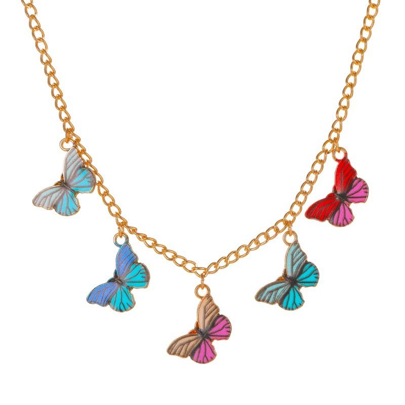 Grenz Überschreitende Neue Halskette Europäische Und Amerikanische Persönlichkeit Mode Retro Choker Schlüsselbein Kette Farbe Traum Schmetterlings Halskette Frau