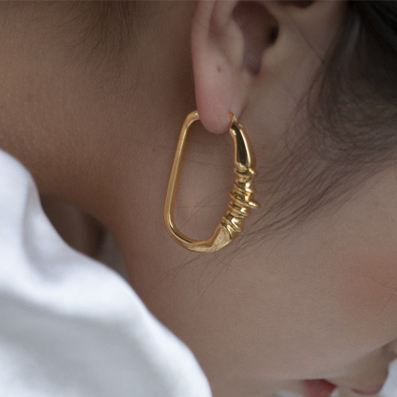 Europäische Und Amerikanische Celi Unregelmäßige Ovale Goldene Ohrringe Geometrische Kreise Retro Vergoldete Gold Ohrringe Ohrringe