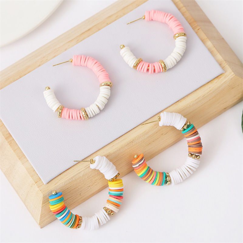 Fashion Trend Handmade Soft Clay C-shaped Beaded Earrings Color Earring Jewelry Wholesale Nihaojewelry