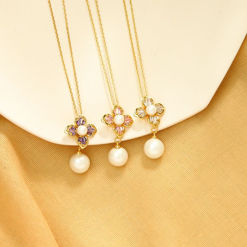 Long Sweater Chain Pearl Pendant Women Temperament Small Fresh Flower Necklace