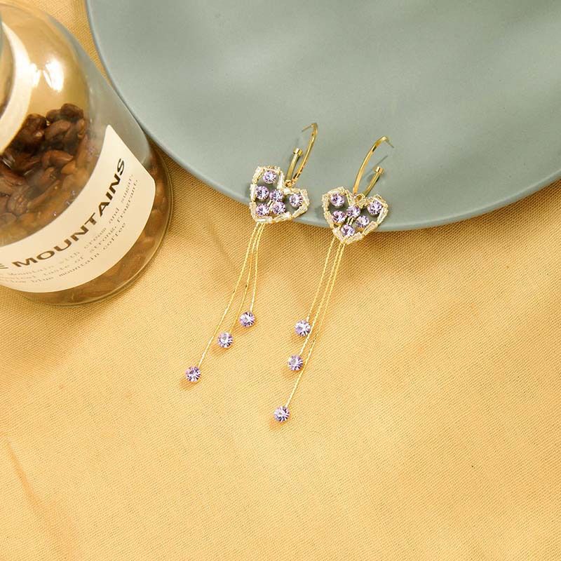 New S925 Silver Needle Earrings Long Tassel Earrings Zircon Love Earrings Wholesale Nihaojewelry