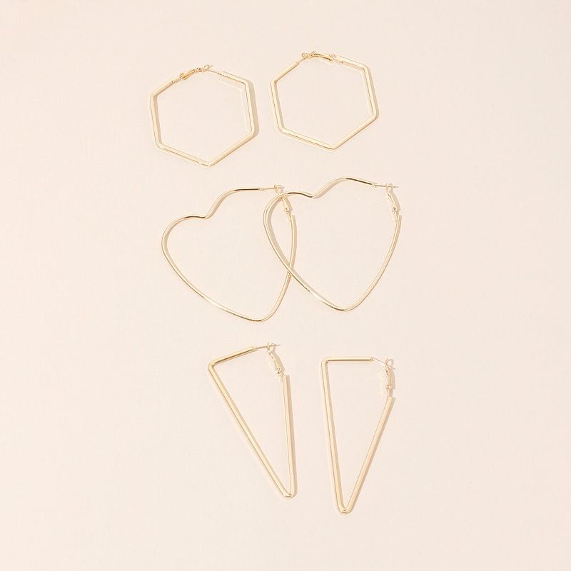 Nouvelle Mode Exagérée Mode Rétro Hexagonale Simple Triangle Boucles D&#39;oreilles En Métal En Forme De Coeur En Gros Nihaojewelry
