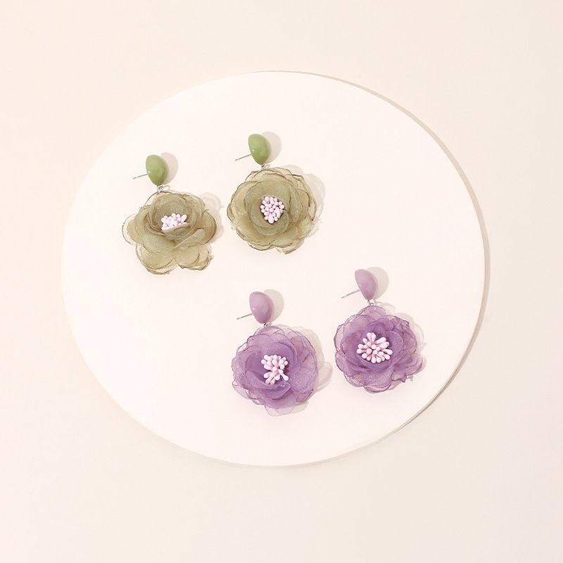 Hot Style Handmade Lace Flower Earrings New Simple And Fashionable Mesh Petal Earrings Wholesale Nihaojewelry