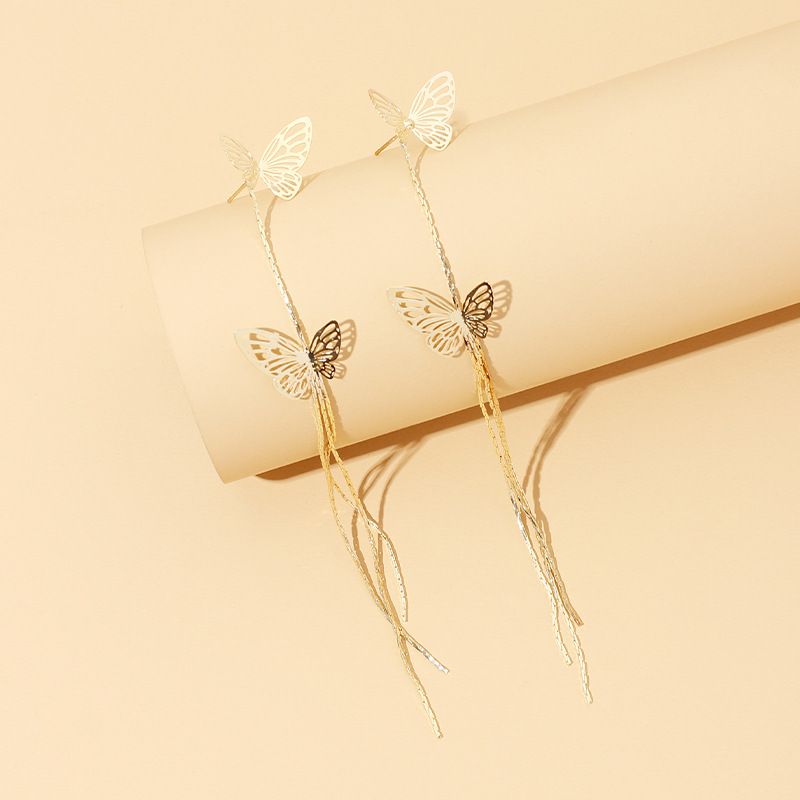 New Hollow Simple Long Tassel Butterfly Earrings Exaggerated Earrings Wholesale Nihaojewelry