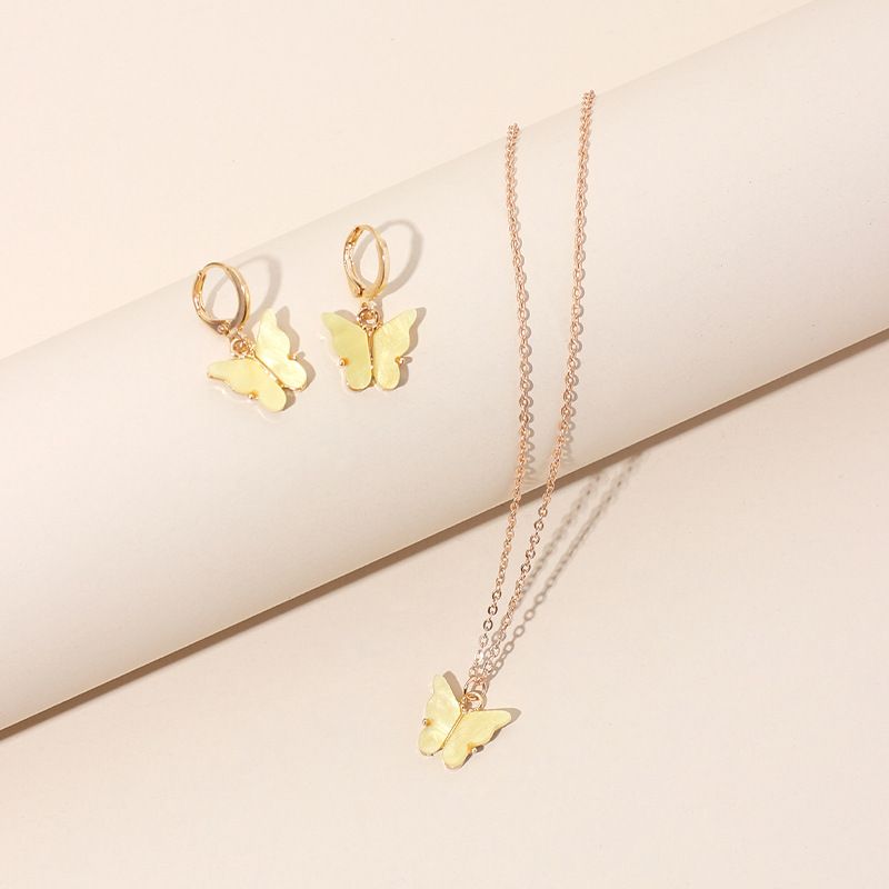 Girls Fashion Butterfly Pendant Sen Earrings Clavicle Chain Super Fairy Earring Necklace