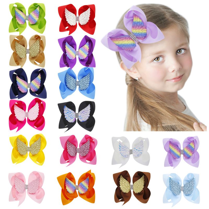 Children Angel Wings Bow Hairpin Girl Solid Color 6 Inch Bow Clip 16 Colors Hair Clips Wholesale