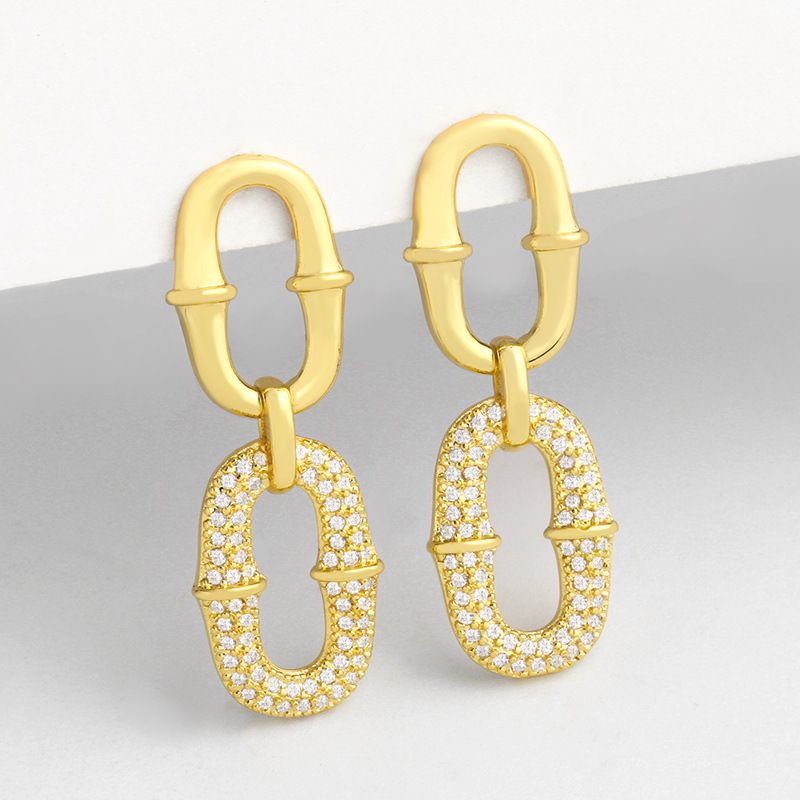 Exaggerated Micro-inlaid Zircon Geometric Earrings Copper-plated Real Gold Jewelry Wholesale Nihaojewelry