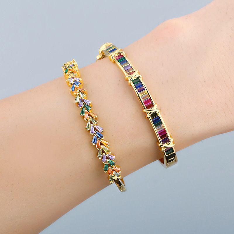 Color Zircon Bracelet Women Original Fashion Colorful Geometric Open Bracelet Boutique Jewelry Wholesale Nihaojewelry