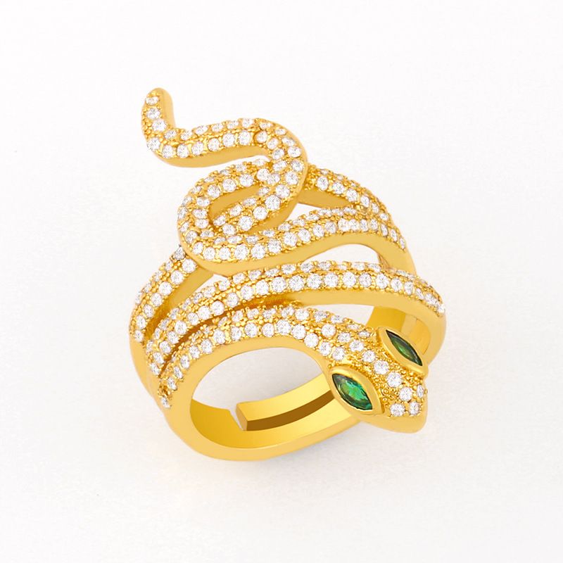 Fashion Wild Snake Ring Micro-inlaid Zircon Open Ring Original Copper Ring Nihaojewelry