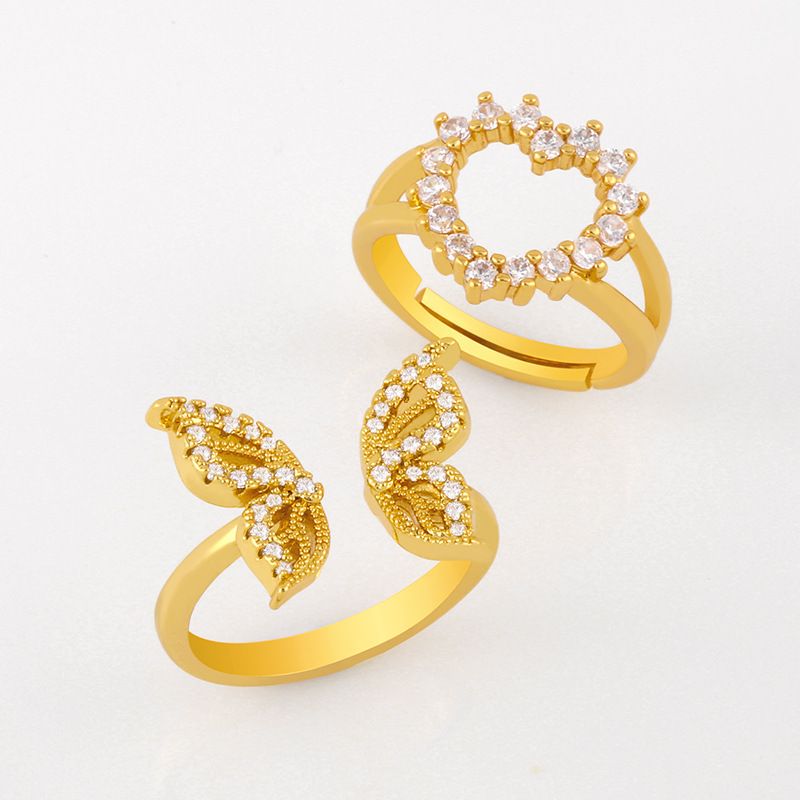 فراشة حلقة النحاس خاتم أزياء البرية مفتوحة خاتم الماس على شكل قلب الحب حلقة الجملة Nihaojewelry