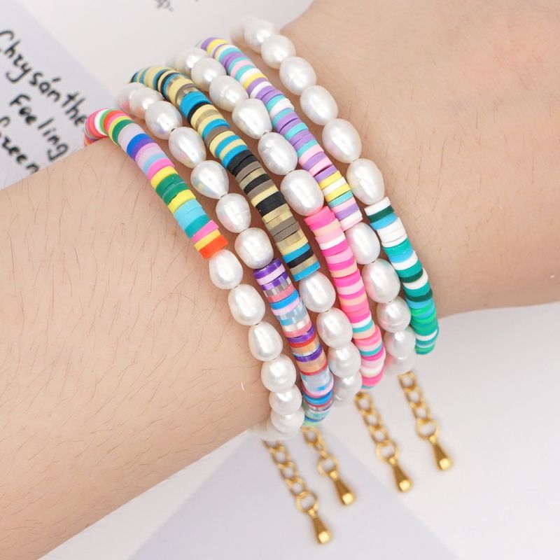 Hot Style Retro Tide With Letter Bracelet Beach Style Natural Pearl 4mm Colored Soft Clay Jewelry Wholesale Nihaojewelry