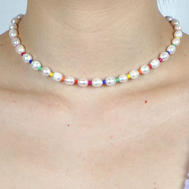 Collier De Perles De Riz Arc-en-ciel De Perles D&#39;eau Douce Naturelles De Style De Plage Bohème En Gros Nihaojewelry