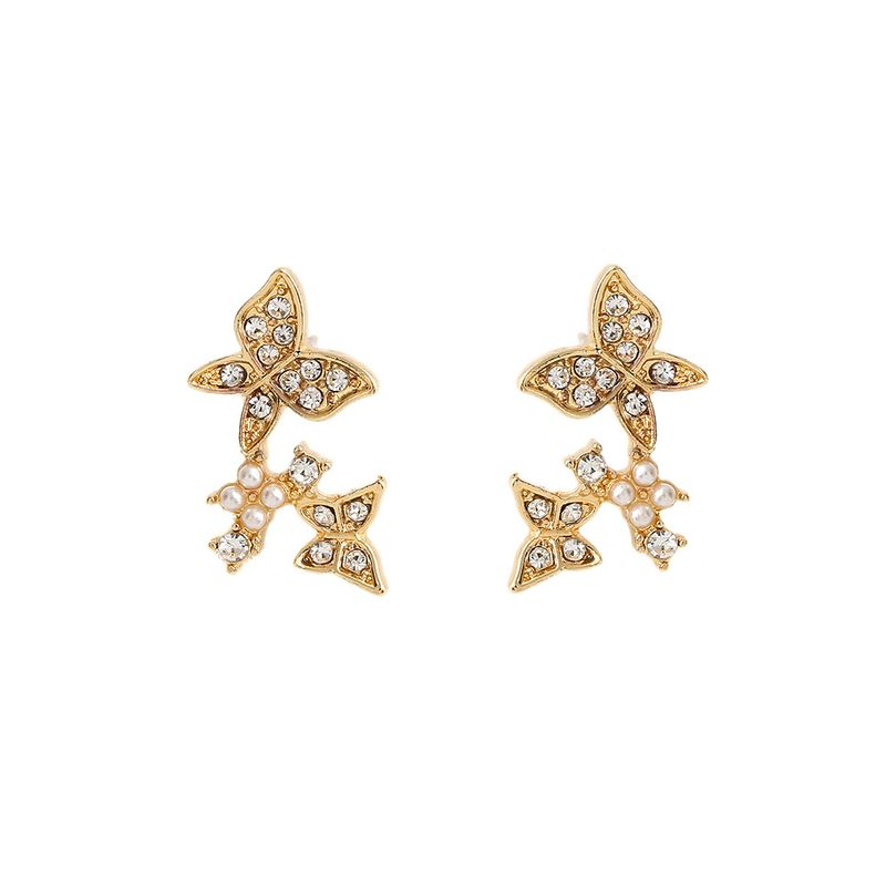 New Ear Jewelry S925 Silver Needle Diamond Pearl Butterfly Earrings Wholesale Nihaojewelry