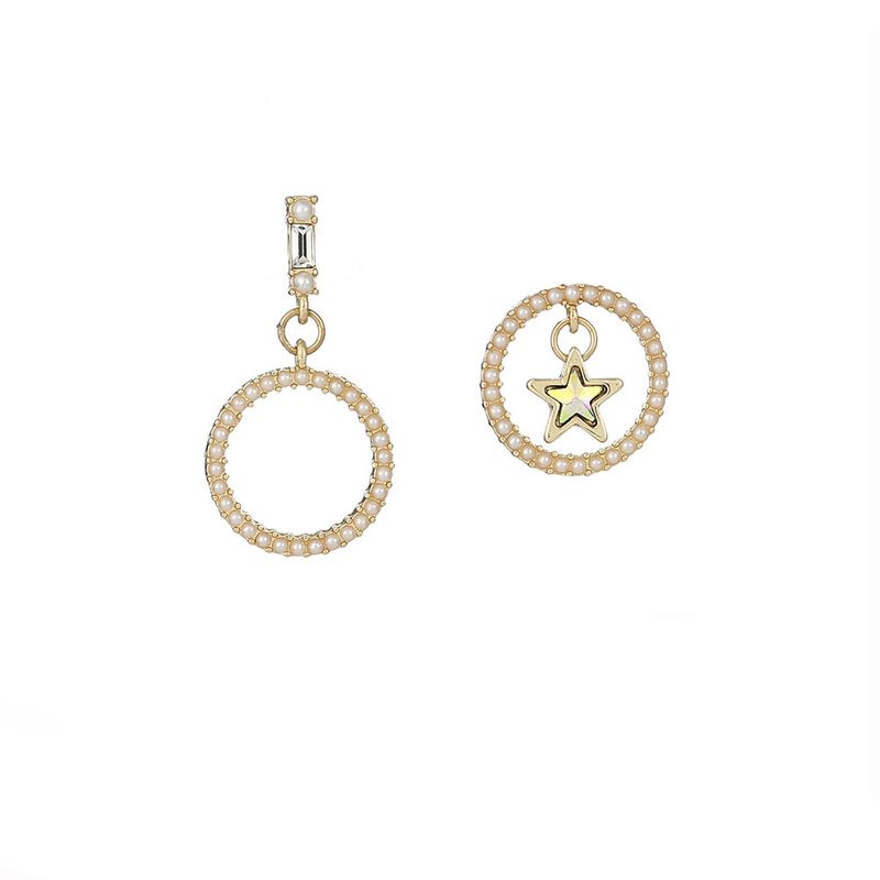 New S925 Silver Needle Earrings Round Pearl Small Earrings Five-pointed Star Asymmetric Earrings Wholesale Nihaojewelry