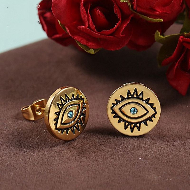 Fashion New Geometric Round Retro Diamond Devil's Eye Stud Earring Wholesale Nihaojewelry