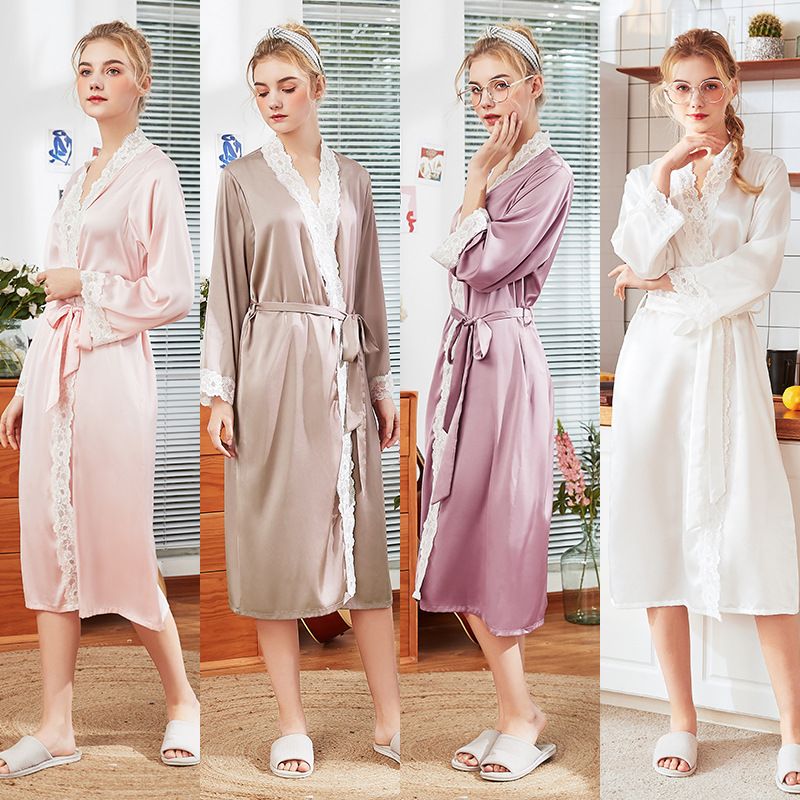 Summer Long Silk Dressing Gown Home Long-sleeved Wholesale Nihaojewelry