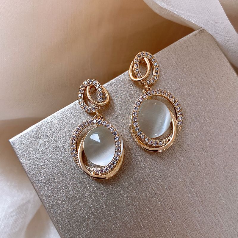 Fashion  Alloy Diamond-studded Oval Korean Earrings 925 Silver Needles Simple  Women's Earrings Nihaojewelry Wholesale
